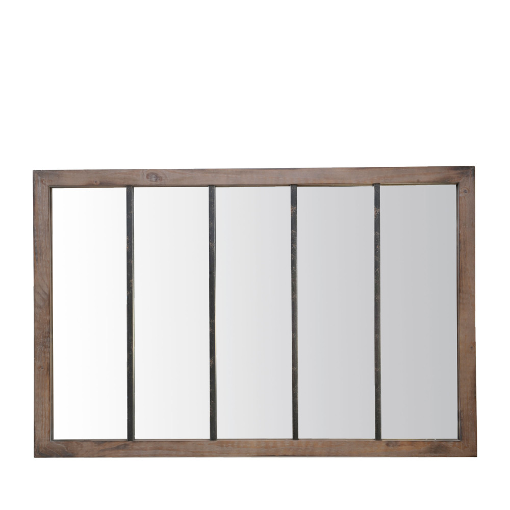 Oppy - Miroir verrière en métal et bois 140x90 cm - Couleur - Bois foncé / noir