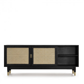 Meuble tv design 2 portes bois et rotin Hogarn