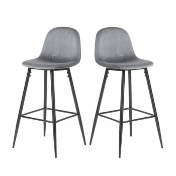 Nolite - 2 tabourets de bar en velours pieds noirs 75cm