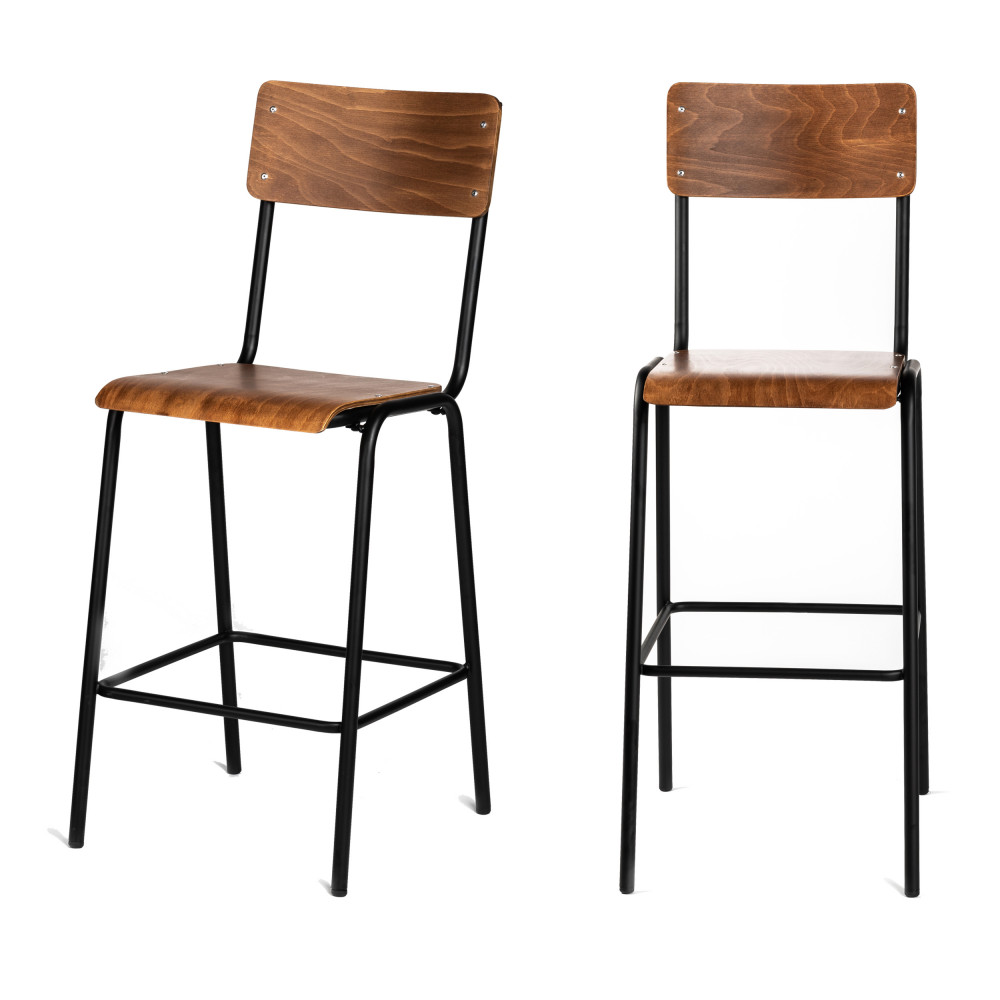 Arlet - Lot de 2 chaises de bar métal et bois 67cm - Couleur - Bois clair