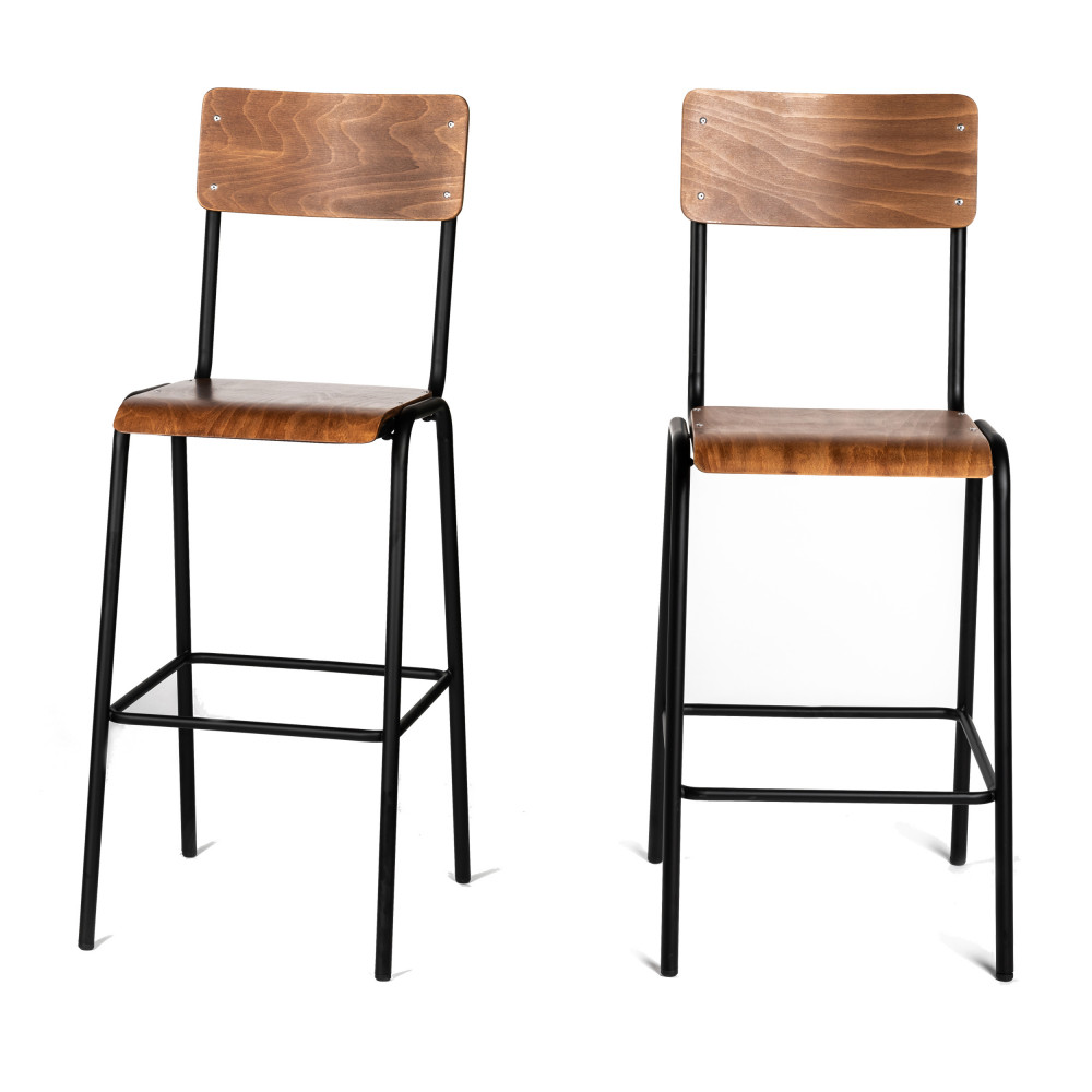 2 Chaises De Bar Metal Et Bois 77cm Drawer Arlet Drawer