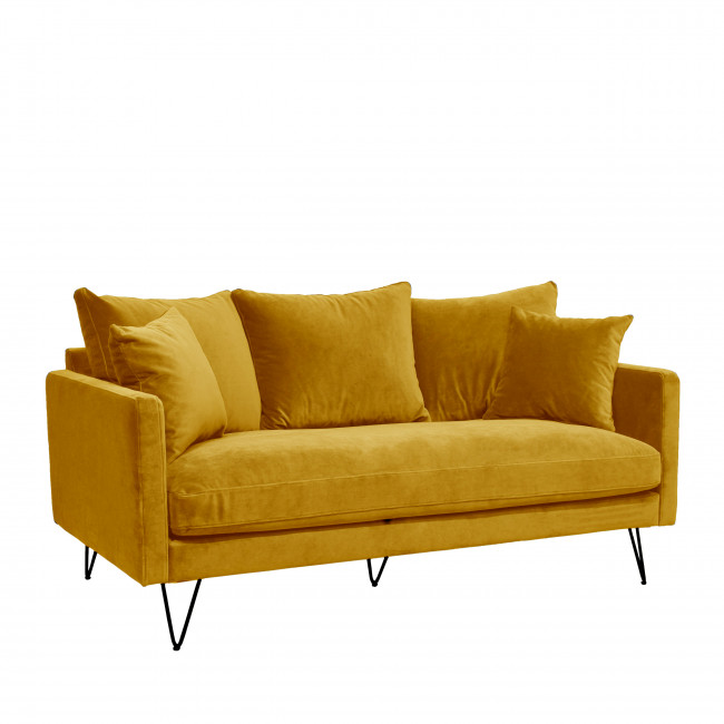 Villabon - Canapé en velours 3 places pieds noirs