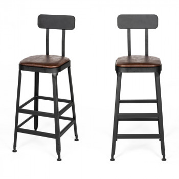 Chilly - 2 chaises de bar métal et similicuir 75cm