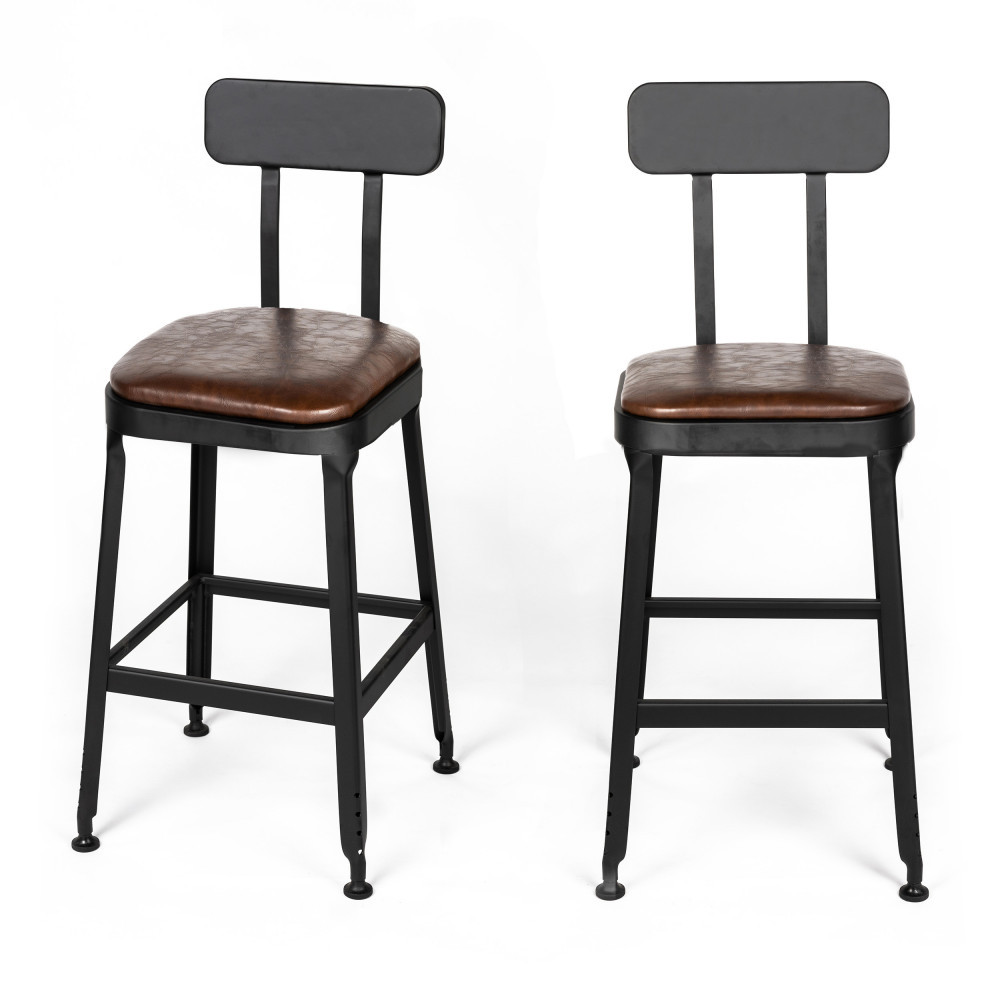 chilly - lot de 2 chaises de bar métal et simili 63cm - couleur - marron
