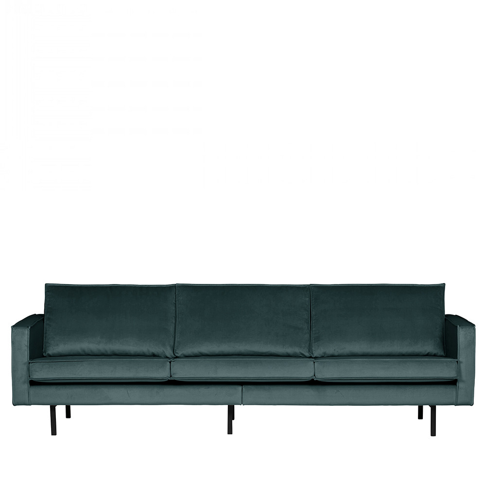 Bronco - Grand canapé 4 places vintage velours - Couleur - Bleu Canard