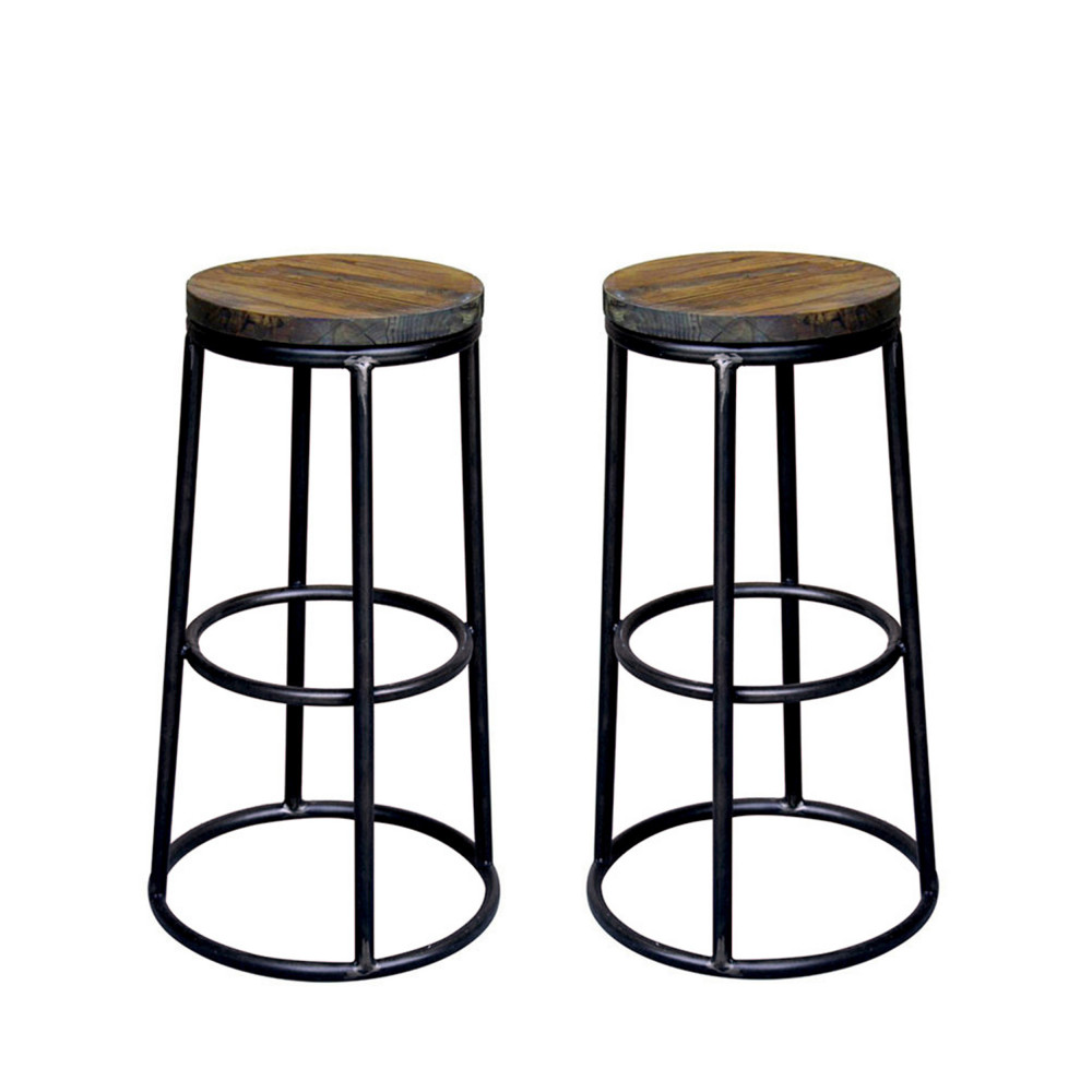 2 Tabourets De Bar Indus Bois Métal 75cm Redcartel Fredo