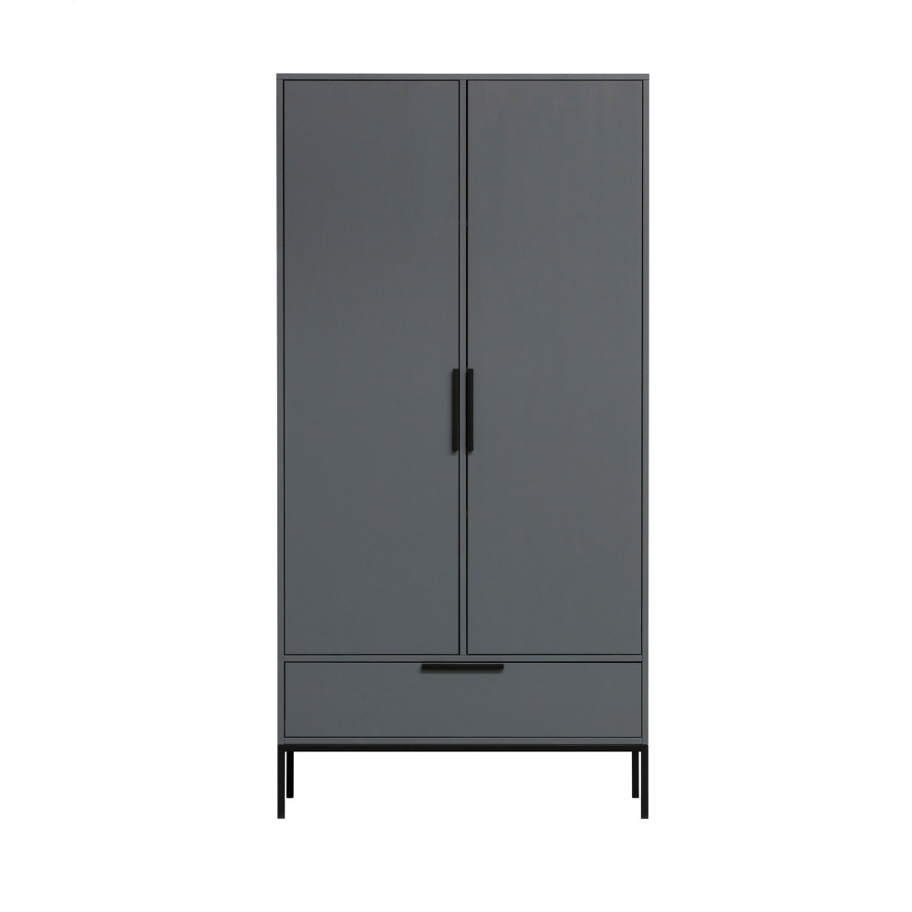 Adam - Armoire 2 portes 1 tiroir en bois - Couleur - Gris