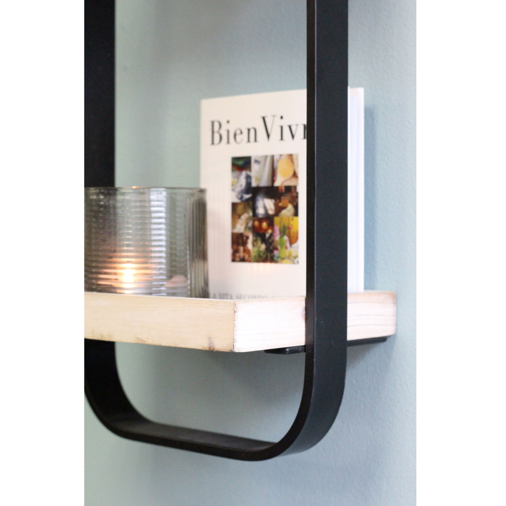 Ascot - Étagère murale 2 niches en métal et bois - Drawer