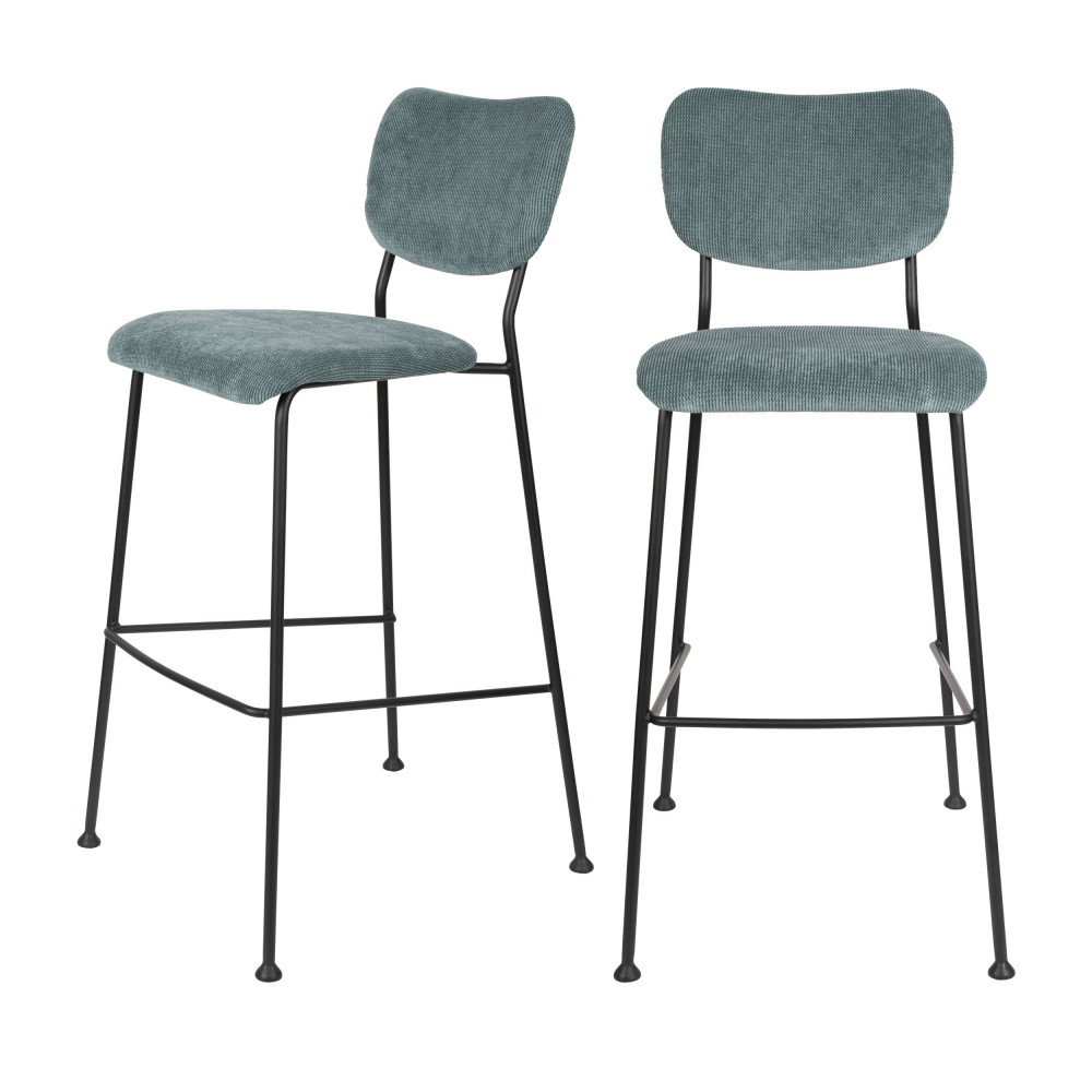 benson - lot de 2 tabourets de bar en velours côtelé 75cm - couleur - gris