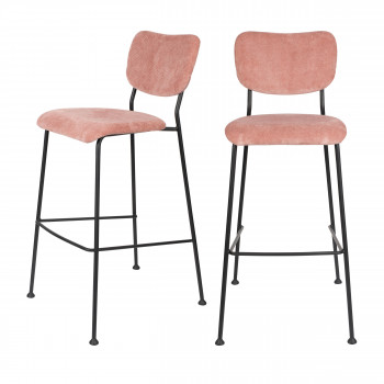 Benson - 2 tabourets de bar en velours côtelé 75cm
