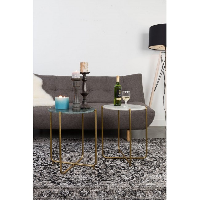 Table d'appoint marbre et laiton Timpa - Blanc craie