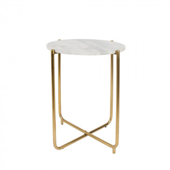 Table d'appoint marbre et laiton Timpa - Blanc craie