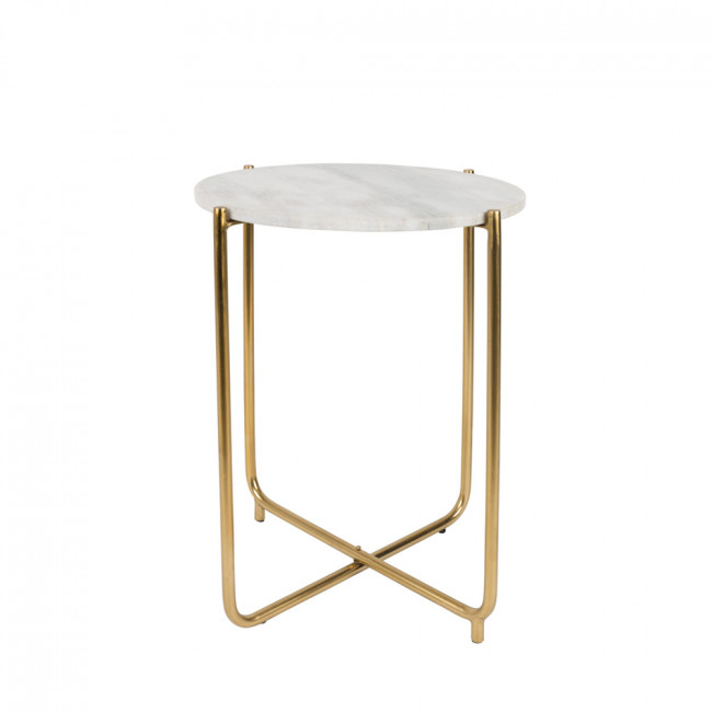 Table d'appoint marbre et laiton Timpa - Blanc craie