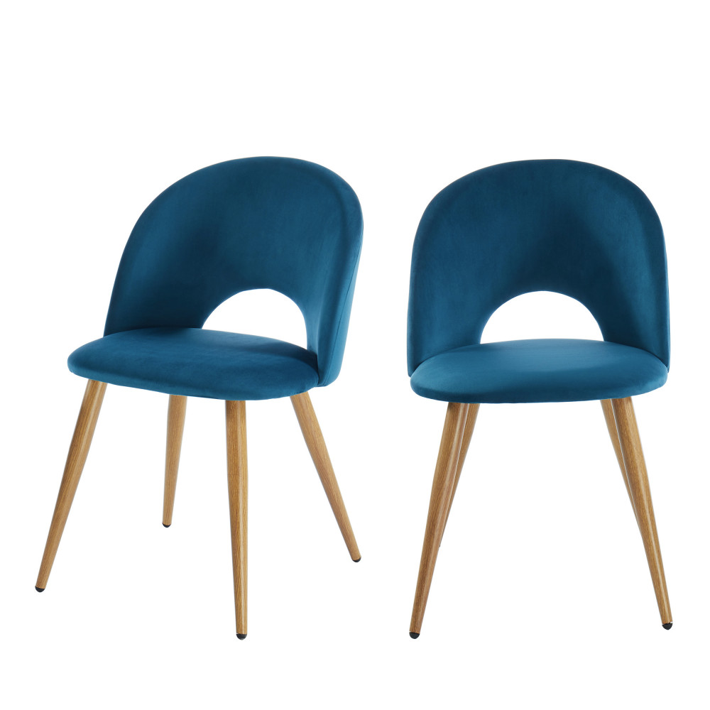 Bratina - Lot de 2 chaises en velours - Couleur - Bleu paon