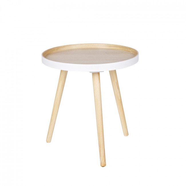 Table basse ronde trépied False - Blanc/Bois
