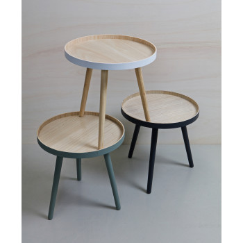 Table basse ronde trépied False - Blanc/Bois