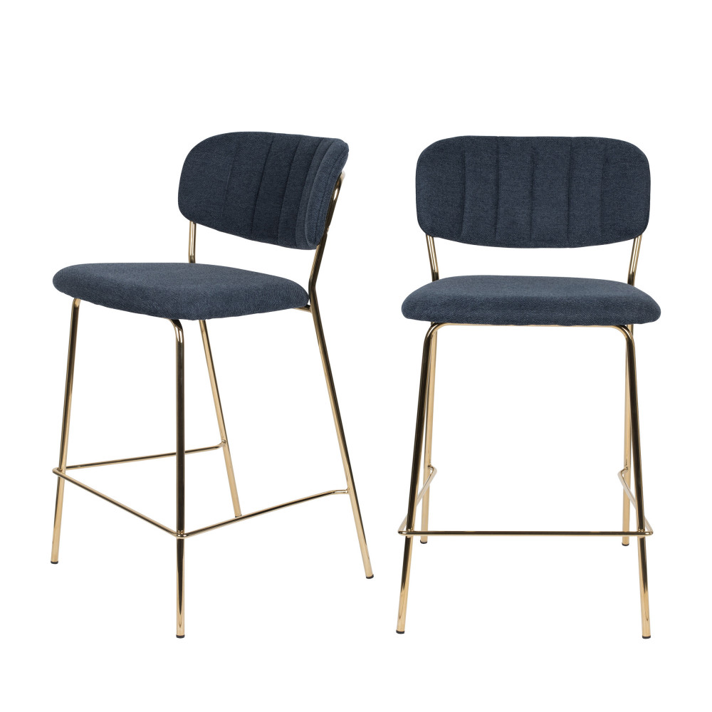 jolien - lot de 2 tabourets de bar en tissu avec pieds dorés - couleur - bleu foncé