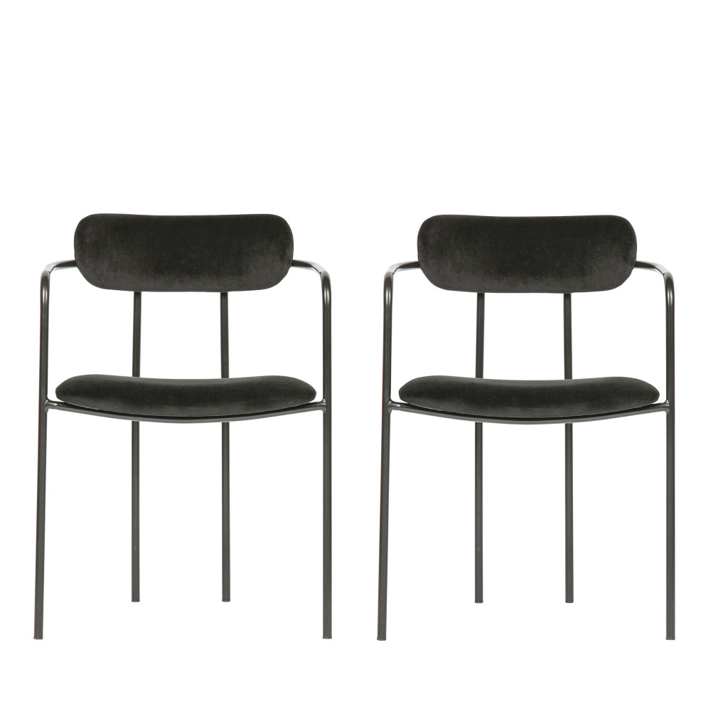 ivy - lot de 2 chaises avec accoudoirs en velours et métal - couleur - noir