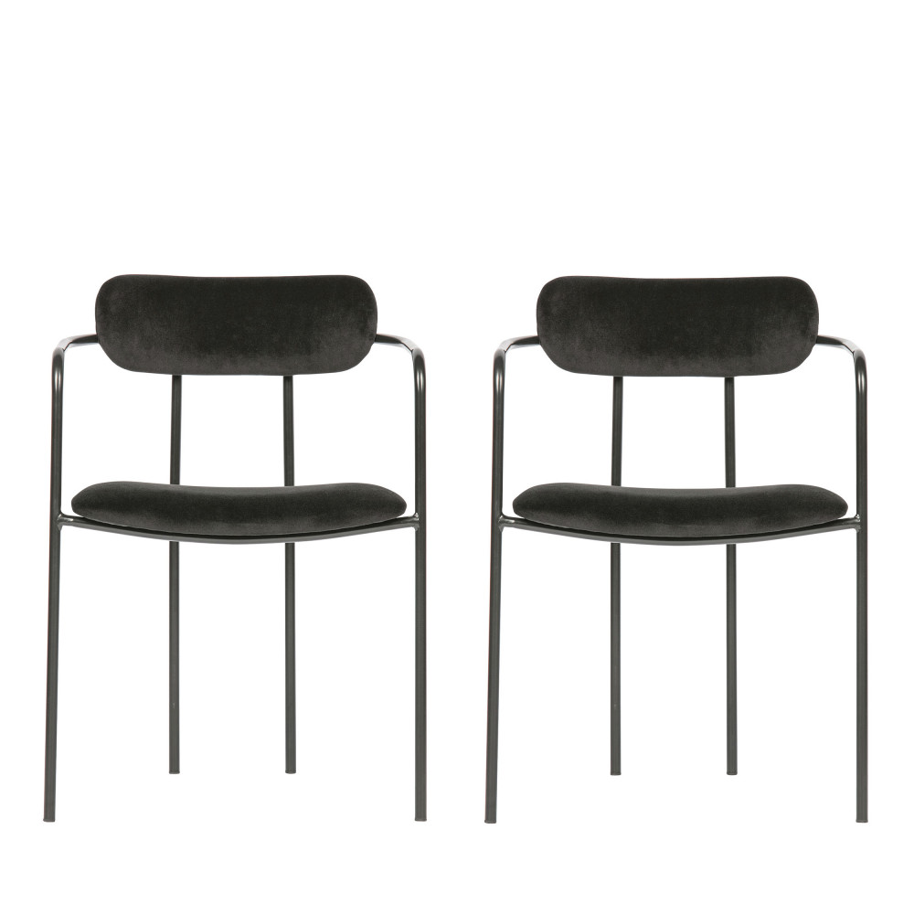 Ivy - Lot de 2 chaises avec accoudoirs en velours et métal - Couleur - Noir