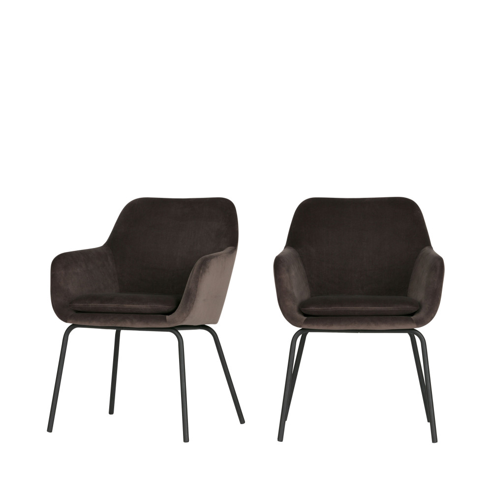 Mood - 2 fauteuils de table en velours - Couleur - Gris anthracite