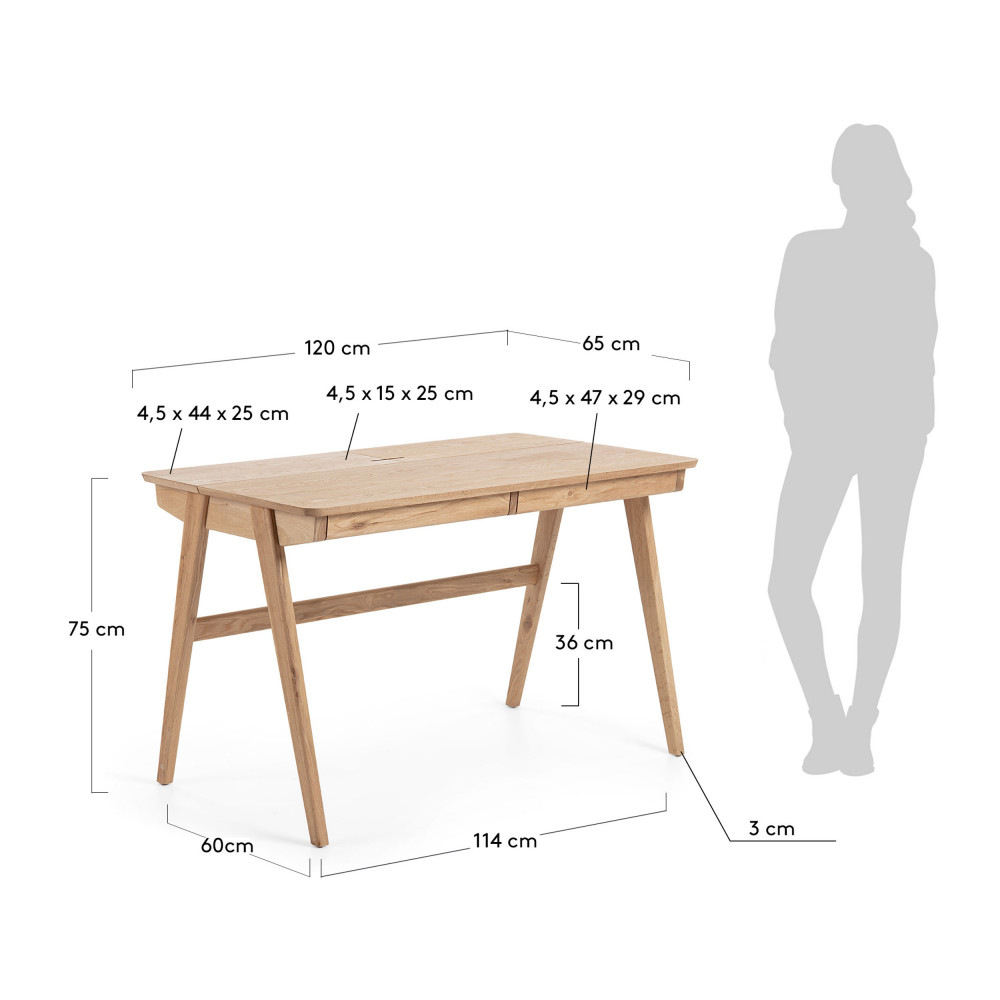 Petit bureau avec plateau en bois mesure