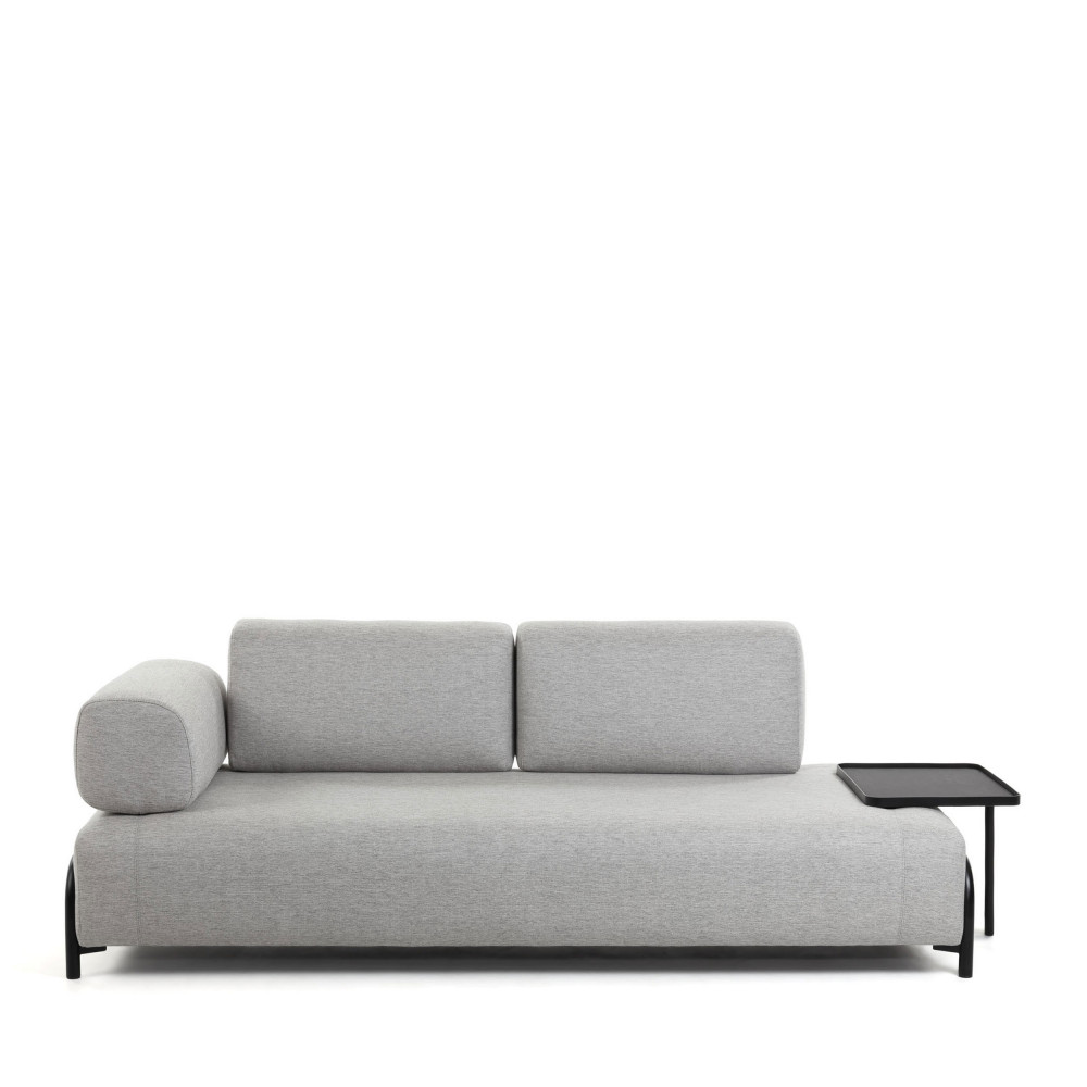 Compo - Canapé 3 places en tissu avec bout de canapé - Couleur - Gris clair