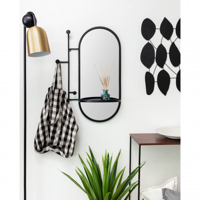 Courel - Miroir ovale en métal 3 crochets et étagère 52x82cm
