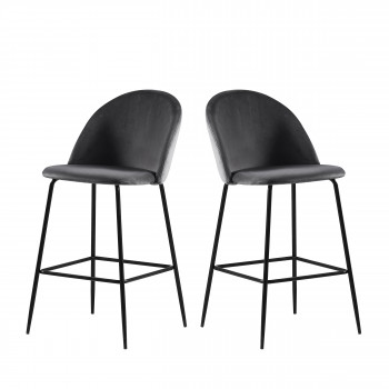 Vitikko - 2 fauteuils de bar 75cm en velours et pieds noirs