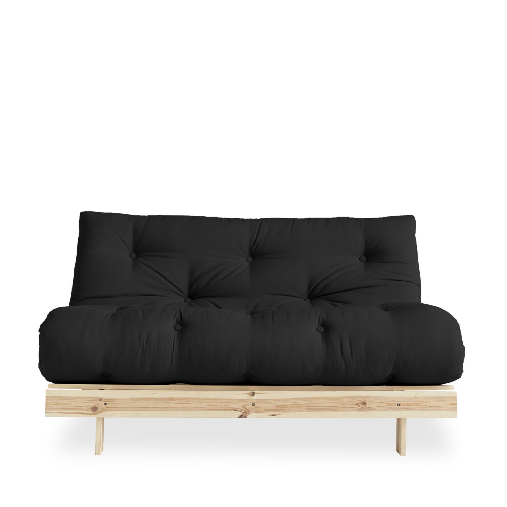 Roots - Canapé convertible 140x200cm en bois naturel et tissu - Couleur - Gris foncé