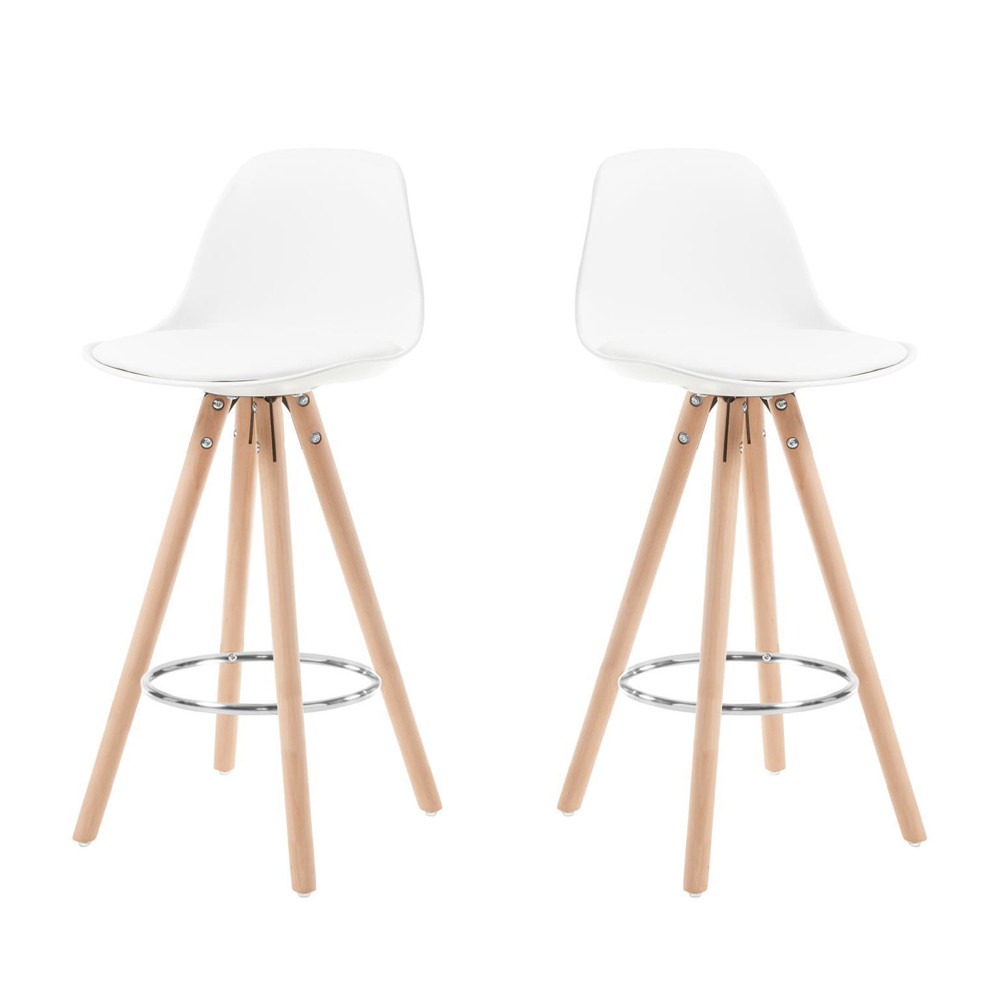 slad - lot de 2 tabourets de bar scandinave 65cm - couleur - blanc