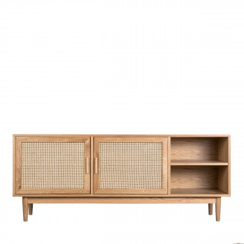 Meuble tv design 2 portes bois et rotin Hogarn