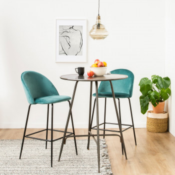 Vitikko - 2 fauteuils de bar 75cm en velours et pieds noirs
