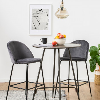 Vitikko - 2 fauteuils de bar 75cm en velours et pieds noirs