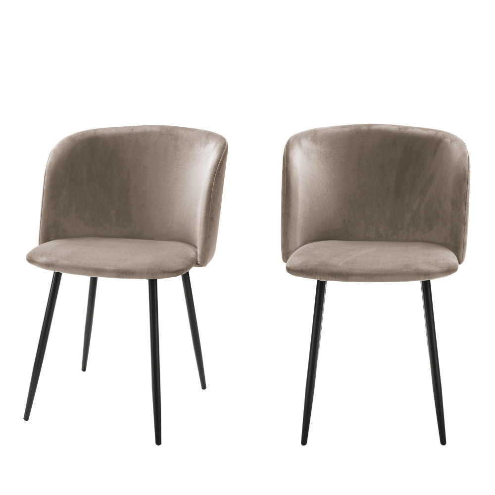 Vitikko - Lot de 2 fauteuils de table velours et pieds noirs - Couleur - Taupe