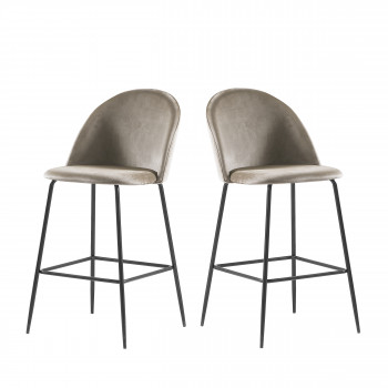 Vitikko - 2 fauteuils de bar 75cm en velours et pieds noirs