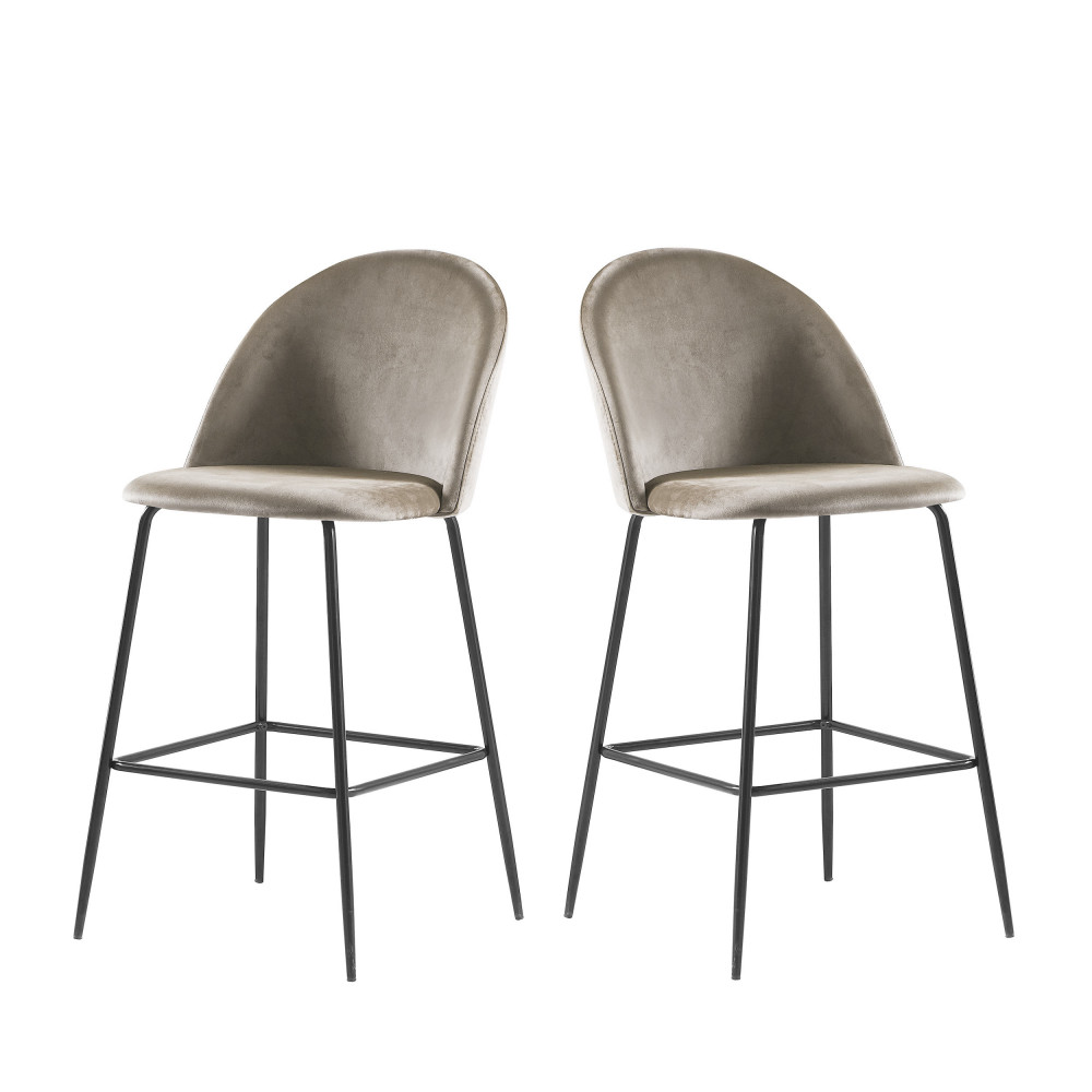 vitikko - lot de 2 fauteuils de bar 65cm en velours et pieds noirs - couleur - taupe