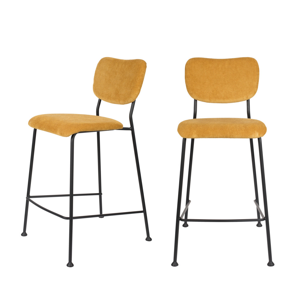 Benson - Lot de 2 tabourets de bar en velours côtelé 65cm - Couleur - Jaune moutarde