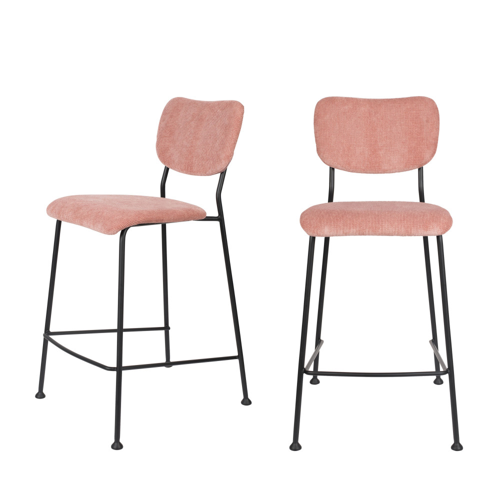 Benson - Lot de 2 tabourets de bar en velours côtelé 65cm - Couleur - Rose