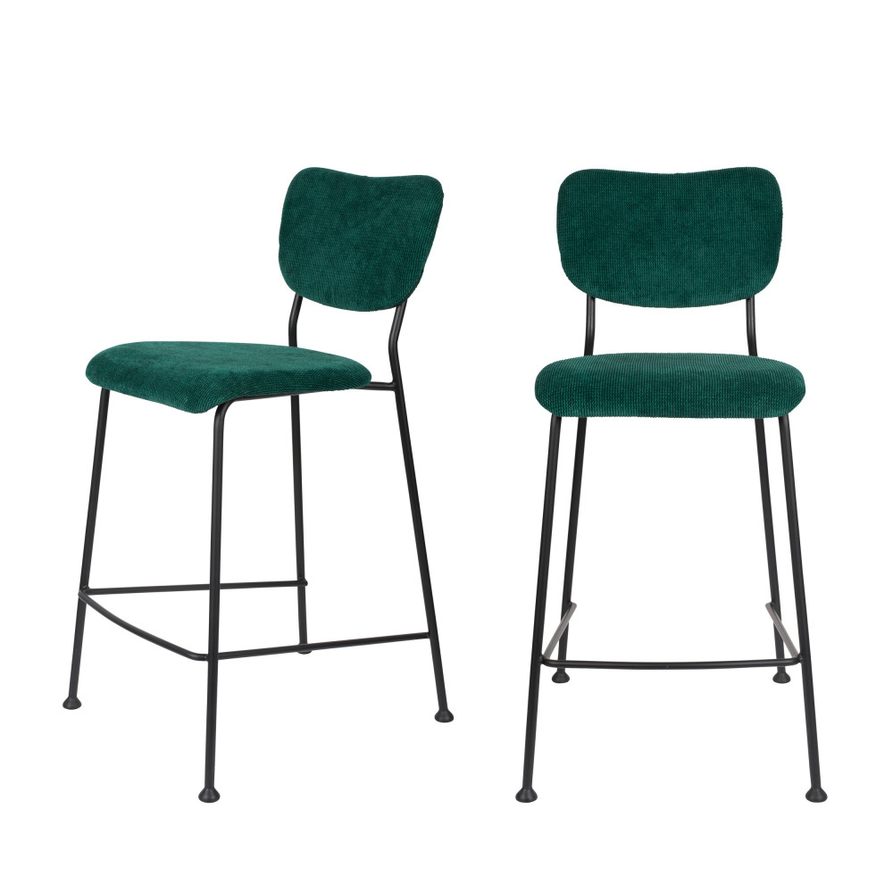 Benson - Lot de 2 tabourets de bar en velours côtelé 65cm - Couleur - Vert forêt