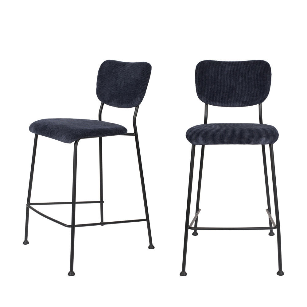 benson - lot de 2 tabourets de bar en velours côtelé 65cm - couleur - bleu foncé