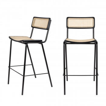 Jort - 2 tabourets de bar en cannage 77cm