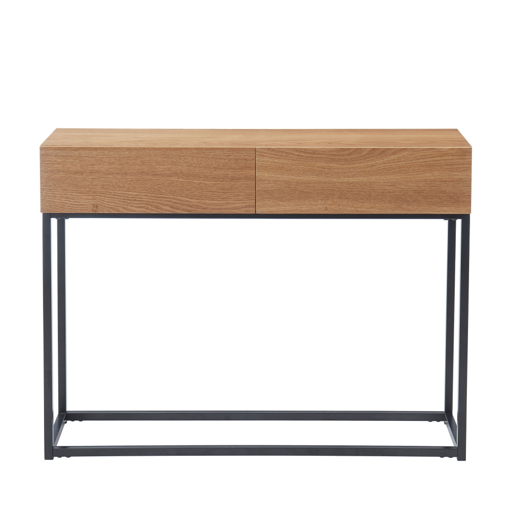 ivica - console 2 tiroirs en bois et métal - couleur - bois clair / noir