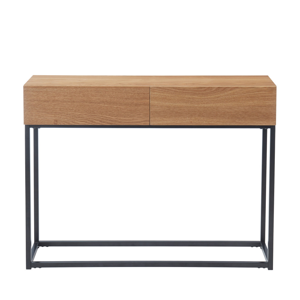 Ivica - Console 2 tiroirs en bois et métal - Couleur - Bois clair / noir