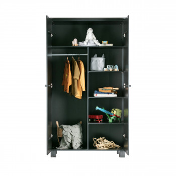 Armoire 2 portes en pin gris clair brossé Lowie