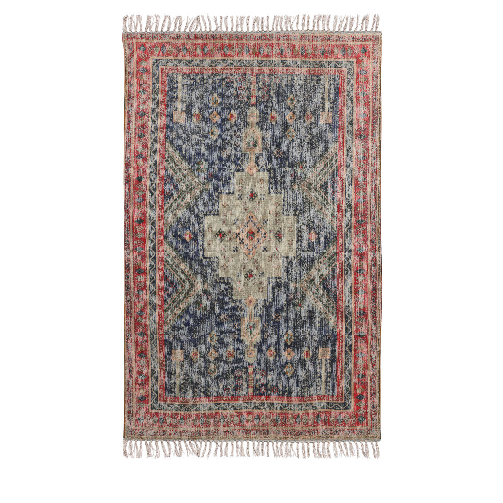 Terbog - Tapis de bain d'inspiration orientale en coton - Couleur - Rouge / Bleu, Dimensions - 90x60