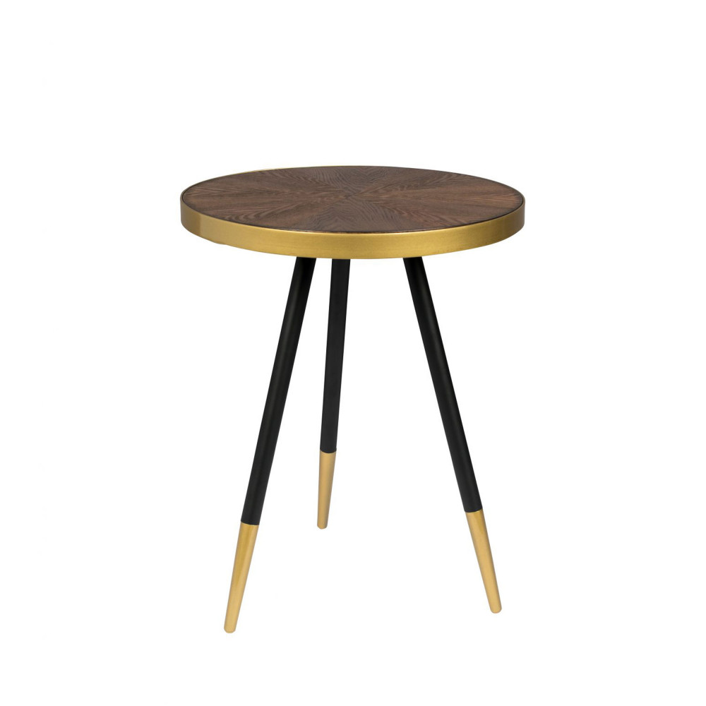 Denise - Table basse ronde en métal et bois ø44cm - Couleur - Bois foncé