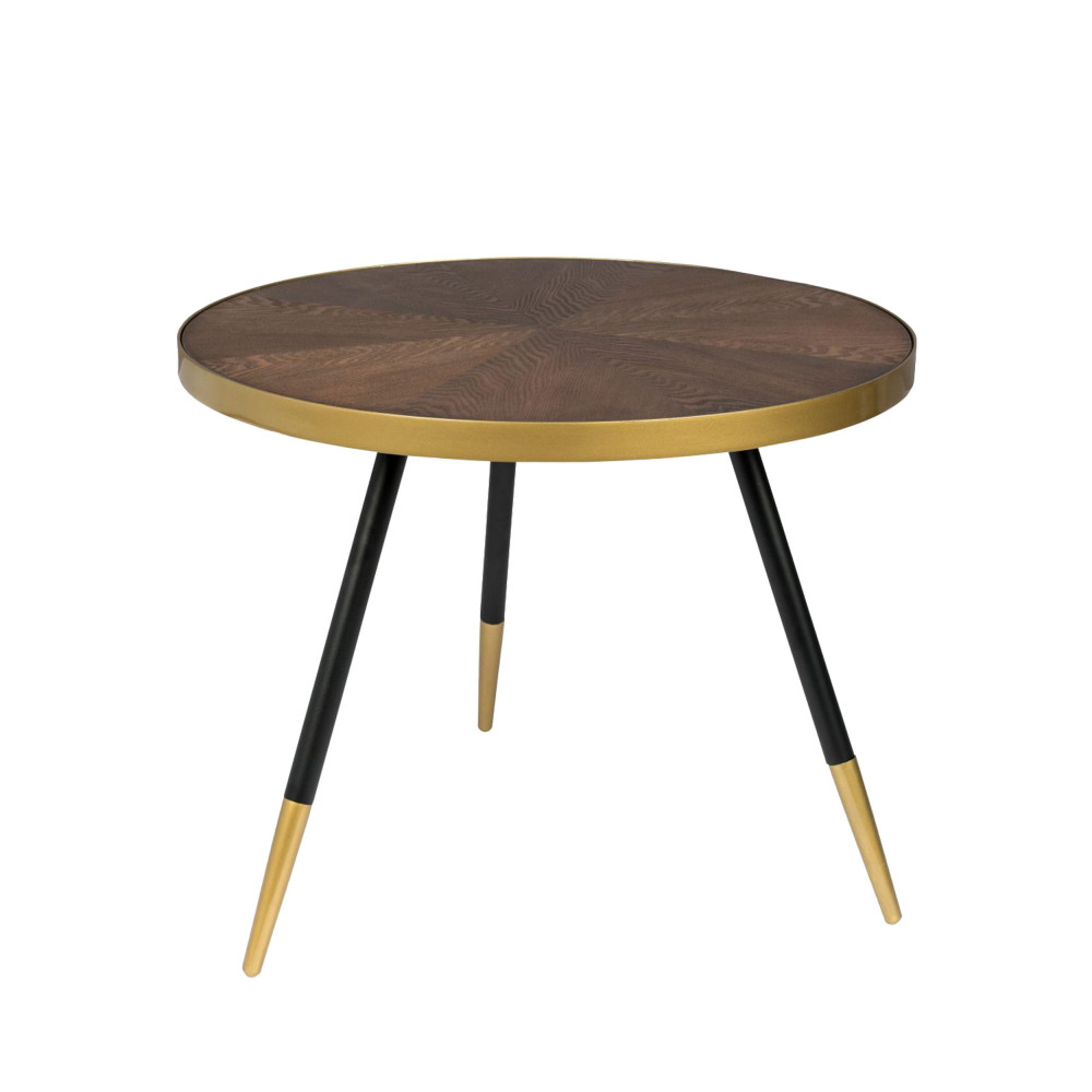 Denise - Table basse ronde en métal et bois ø61cm - Couleur - Bois foncé