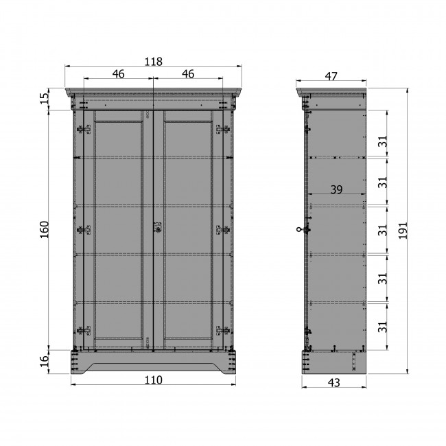 Armoire classique pin massif Isabel