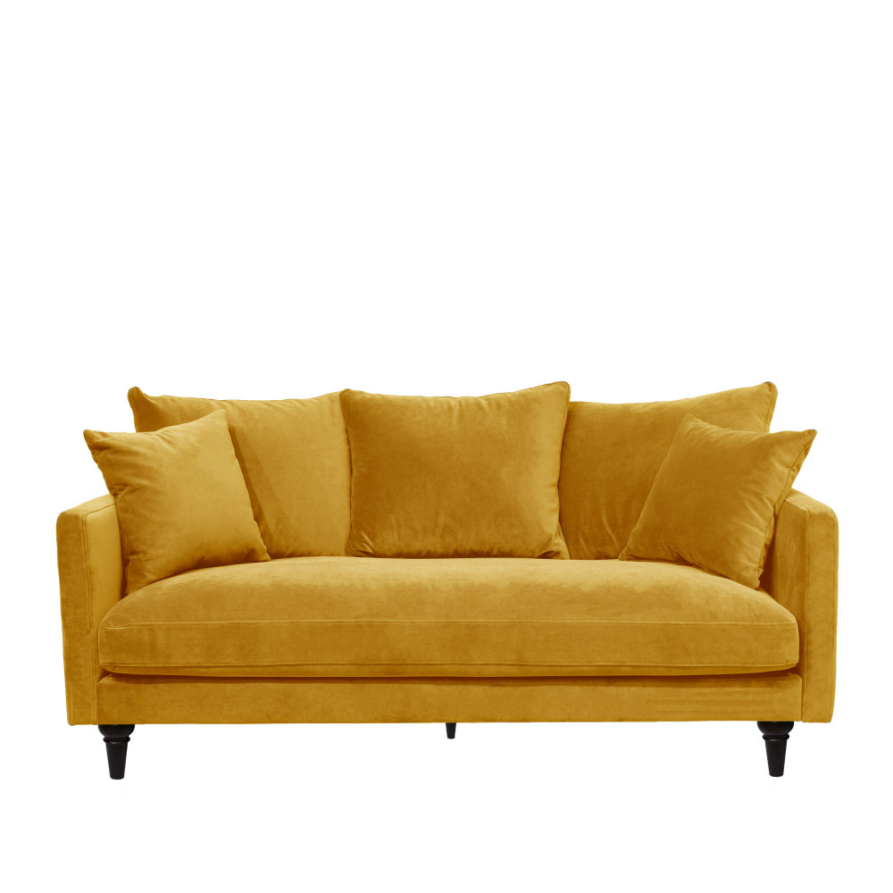Villabon - Canapé 3 places en velours pieds tournés - Couleur - Jaune moutarde