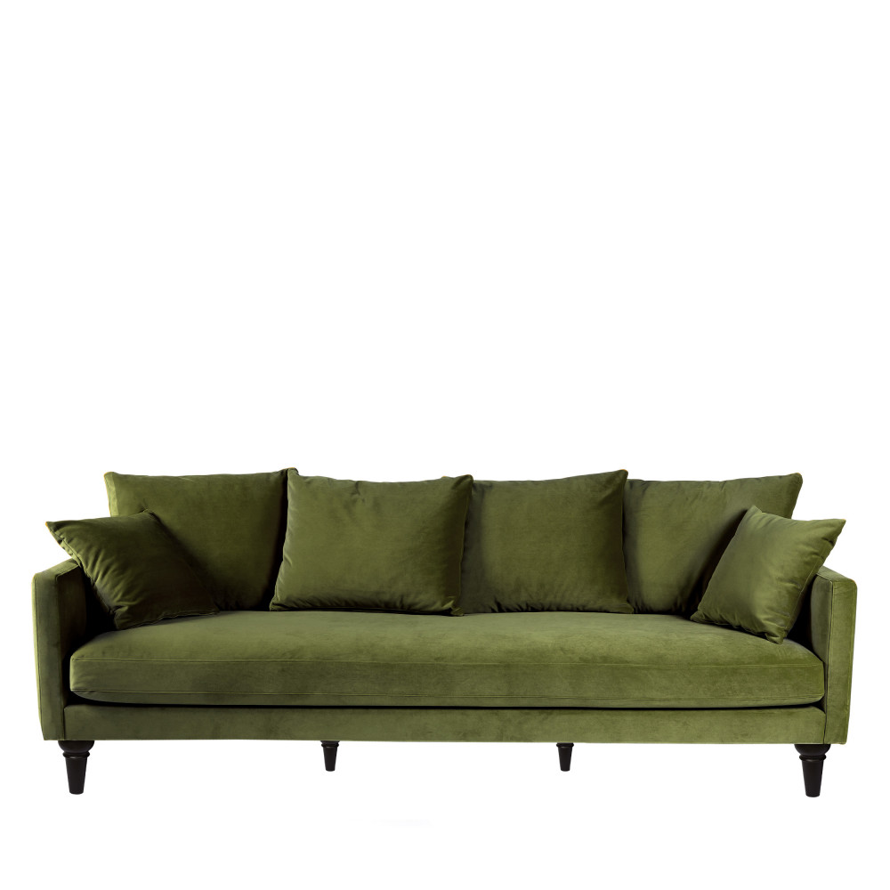 Villabon - Canapé 4 places en velours pieds tournés - Couleur - Vert olive